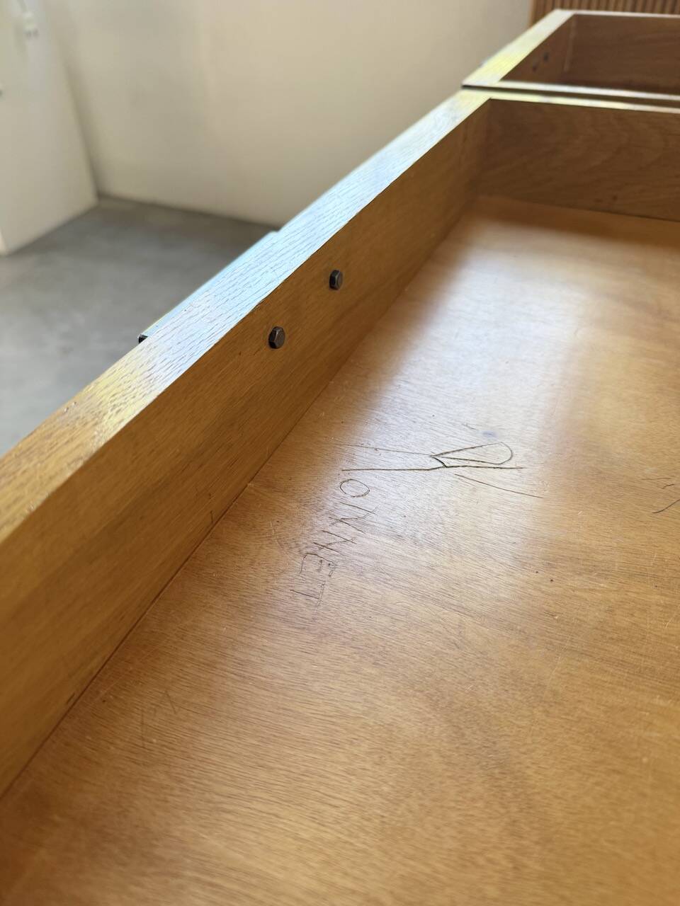 Modernist 50s oak metal desk