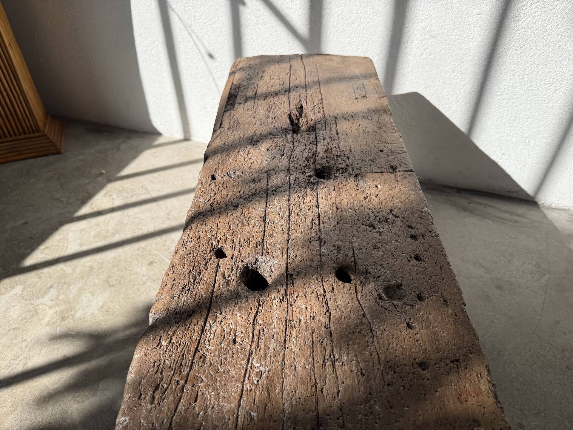 Brutalist Oak Bench – Unique Piece, 20th Century Folk Art
