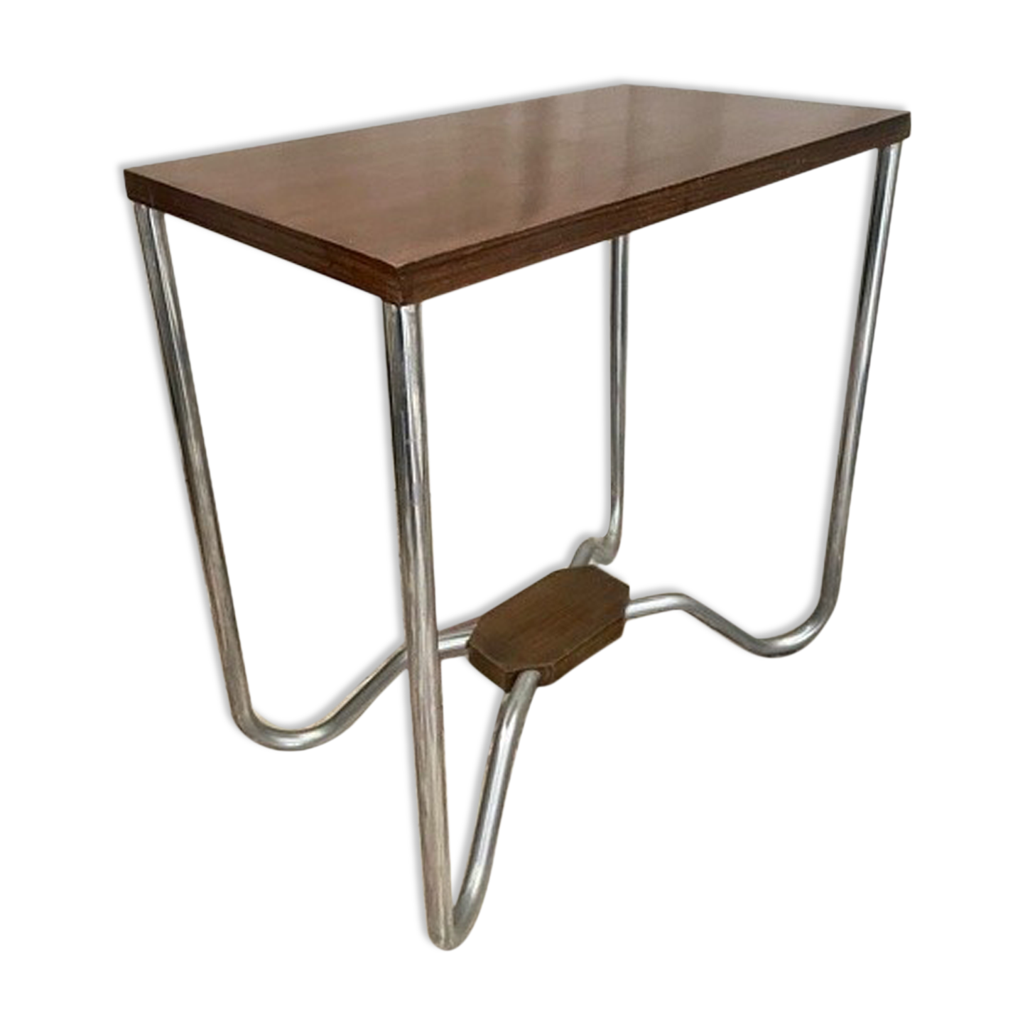 Art Deco pedestal table wood and chrome