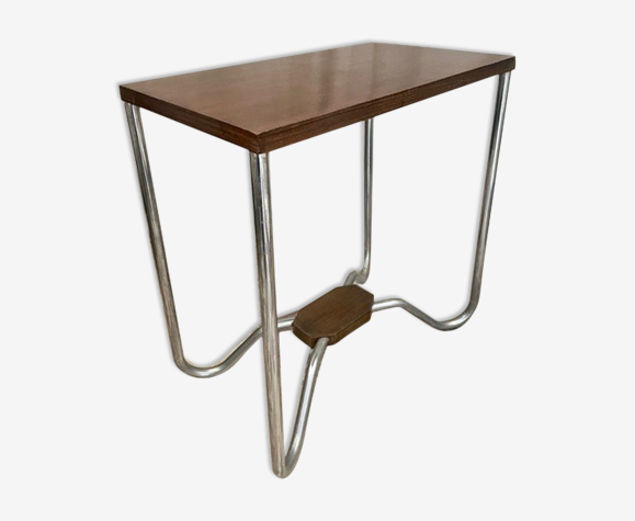 Guéridon Art déco bois et chrome
