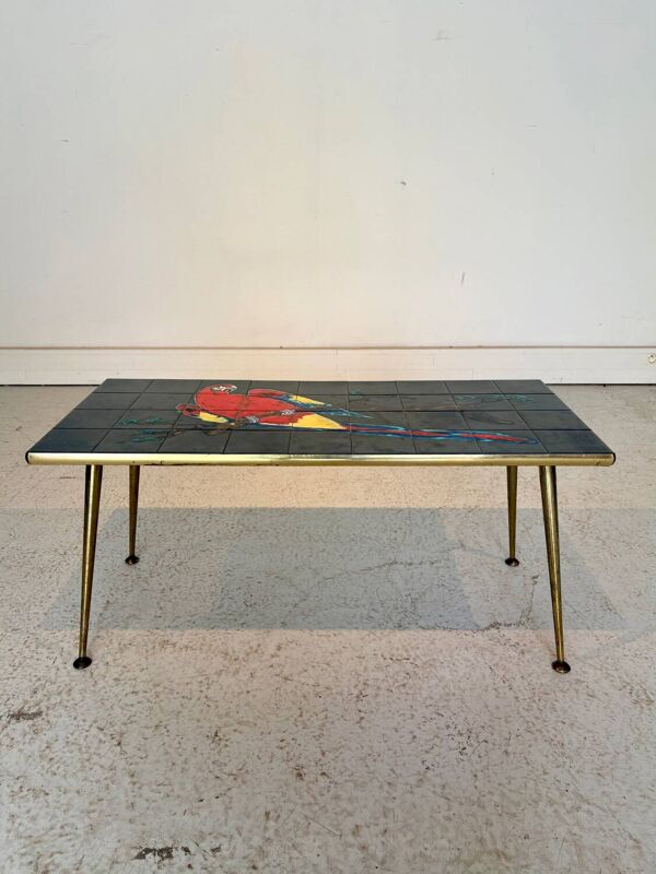 Table basse vintage en céramique signée Denisco – années 60/70