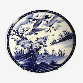 Plat grande assiette en porcelaine blanche décor paysager d’asie 40 cm