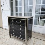 Commode Art Déco à 9 Tiroirs En Laque Et Bronze Nickelé