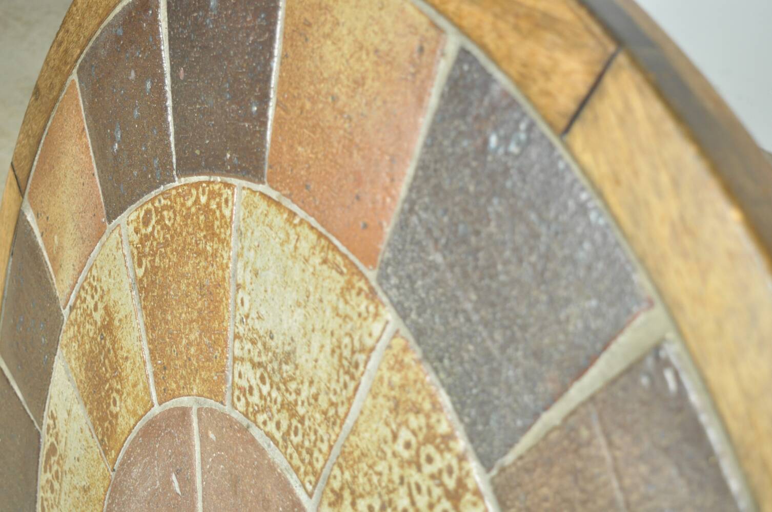 Vintage round coffee table with ceramic tiles by Danish artist TUE POULSEN,