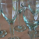 7 green blown glass bubble wine glasses