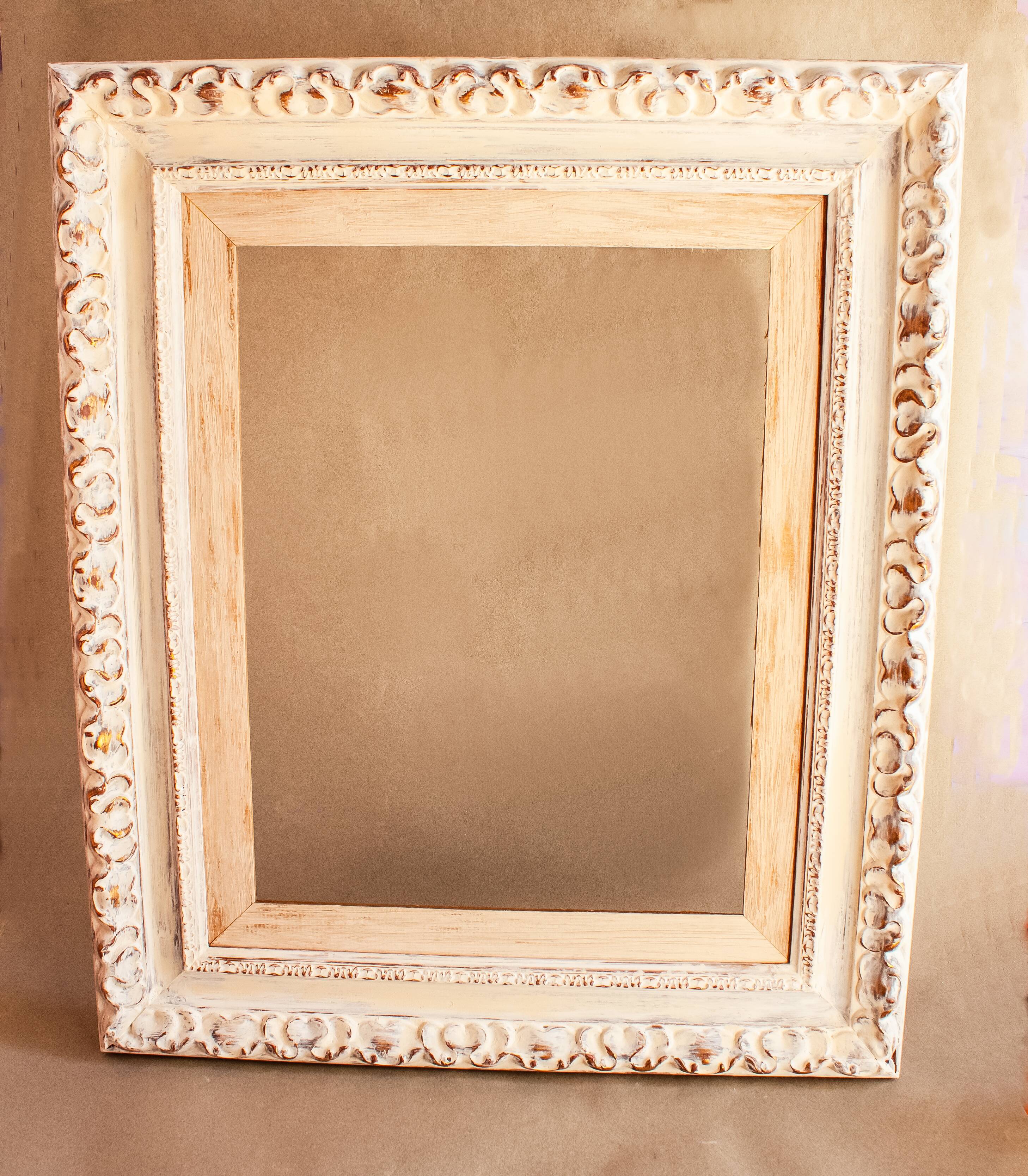 Exclusive carved wooden frame. Stripped vintage frame.