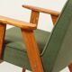 Fauteuil vintage moderne chêne clair vert royal 1962 design par Chierowski