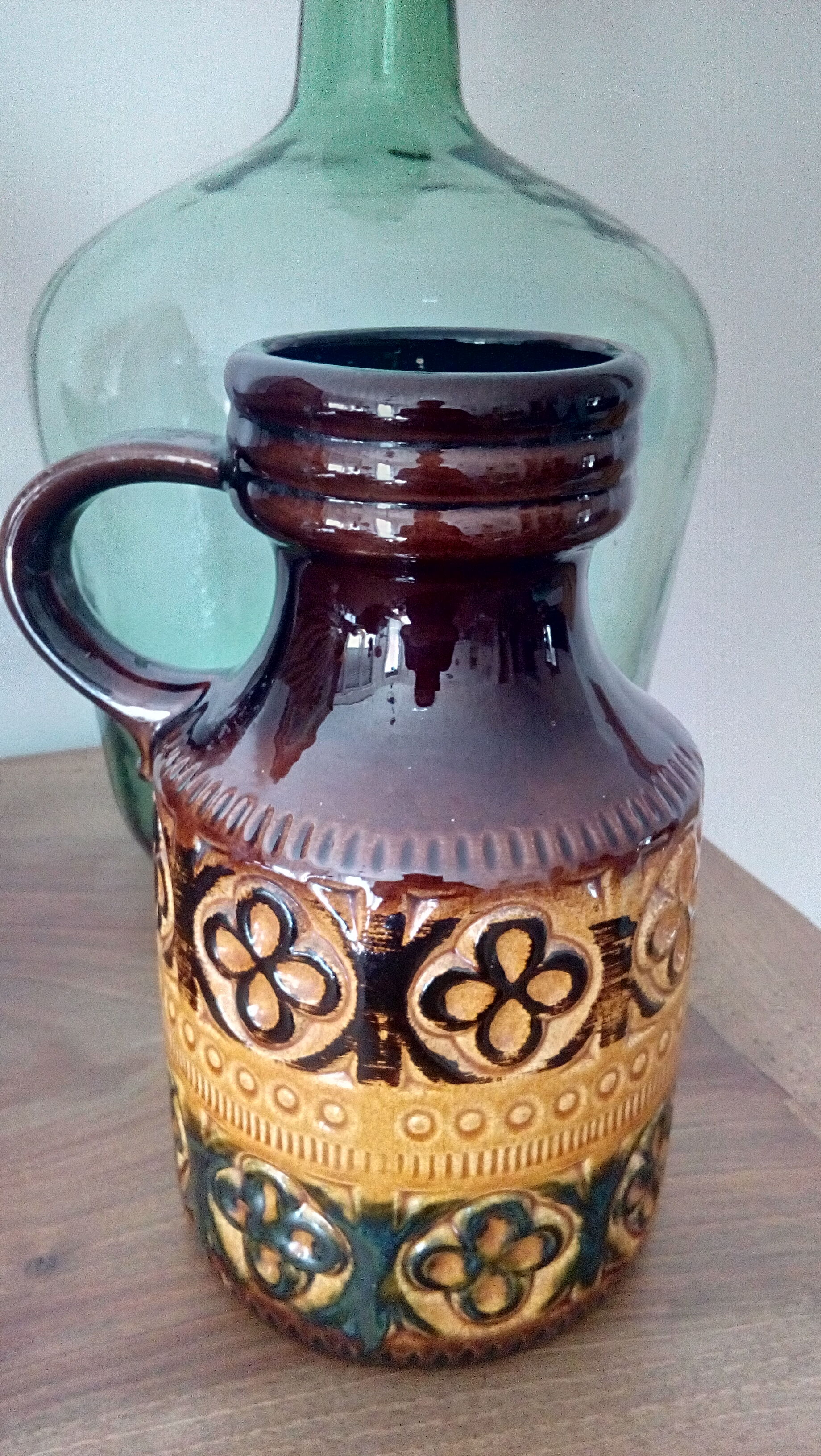 West Germany enamelled ceramic handle vase