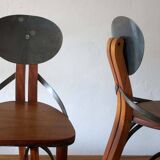 Brutalist 6 chairs and dining table in teak and patinated steel, 1960s