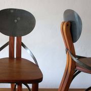 Brutalist 6 chairs and dining table in teak and patinated steel, 1960s