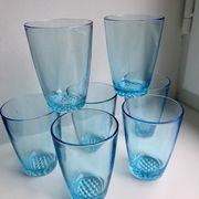 Set of 7 water glasses Made in France blue glass 70s