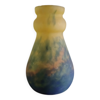 Blue-yellow marbled glass tulip in colochinte - signed