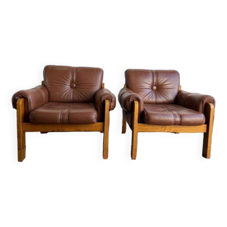 Set of 2 armchairs in vintage leather