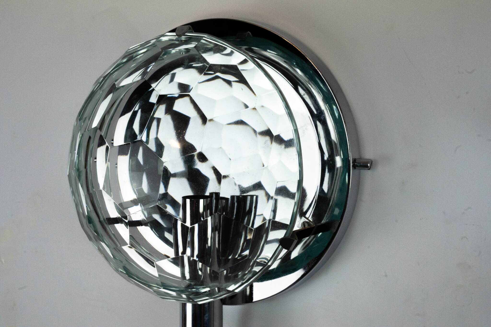 Set of three Cristal Art sconces in chrome and cut glass. Italy 1970s