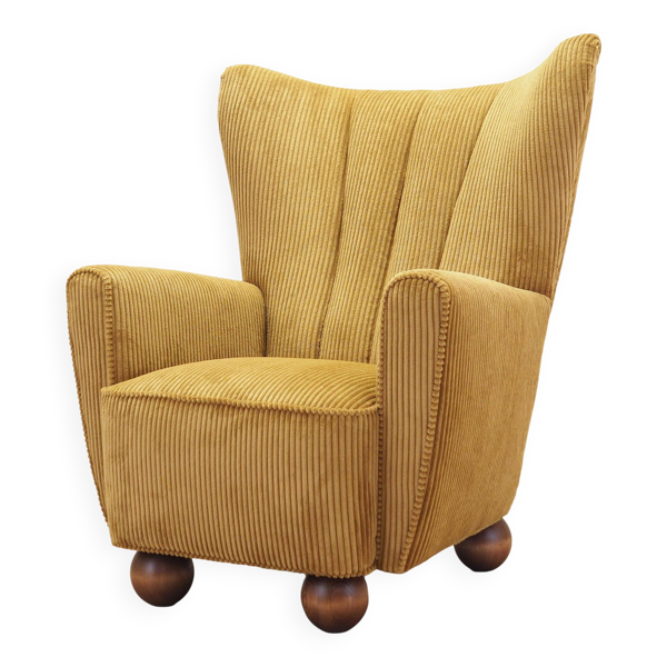 Fauteuil moutarde, design scandinave, fabrication : Danemark