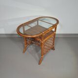 Rattan / bamboo balcony side table / chairs set 1970s