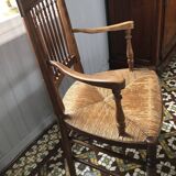 Antique Straw Chair / Armchair with 2 Armrests