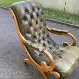 English Chesterfield olive green relax armchair