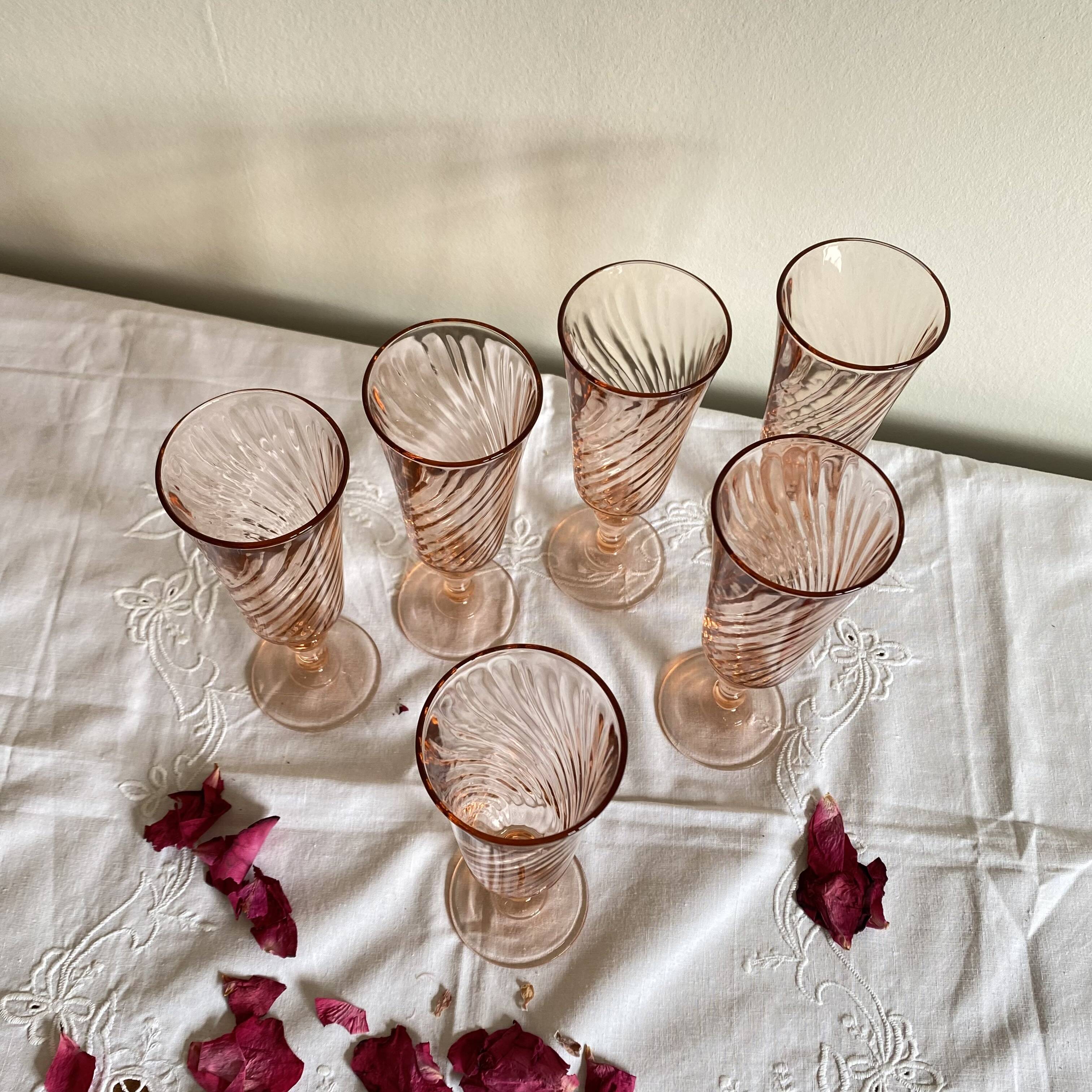 6 pink champagne flute glasses Rosaline Luminarc tableware