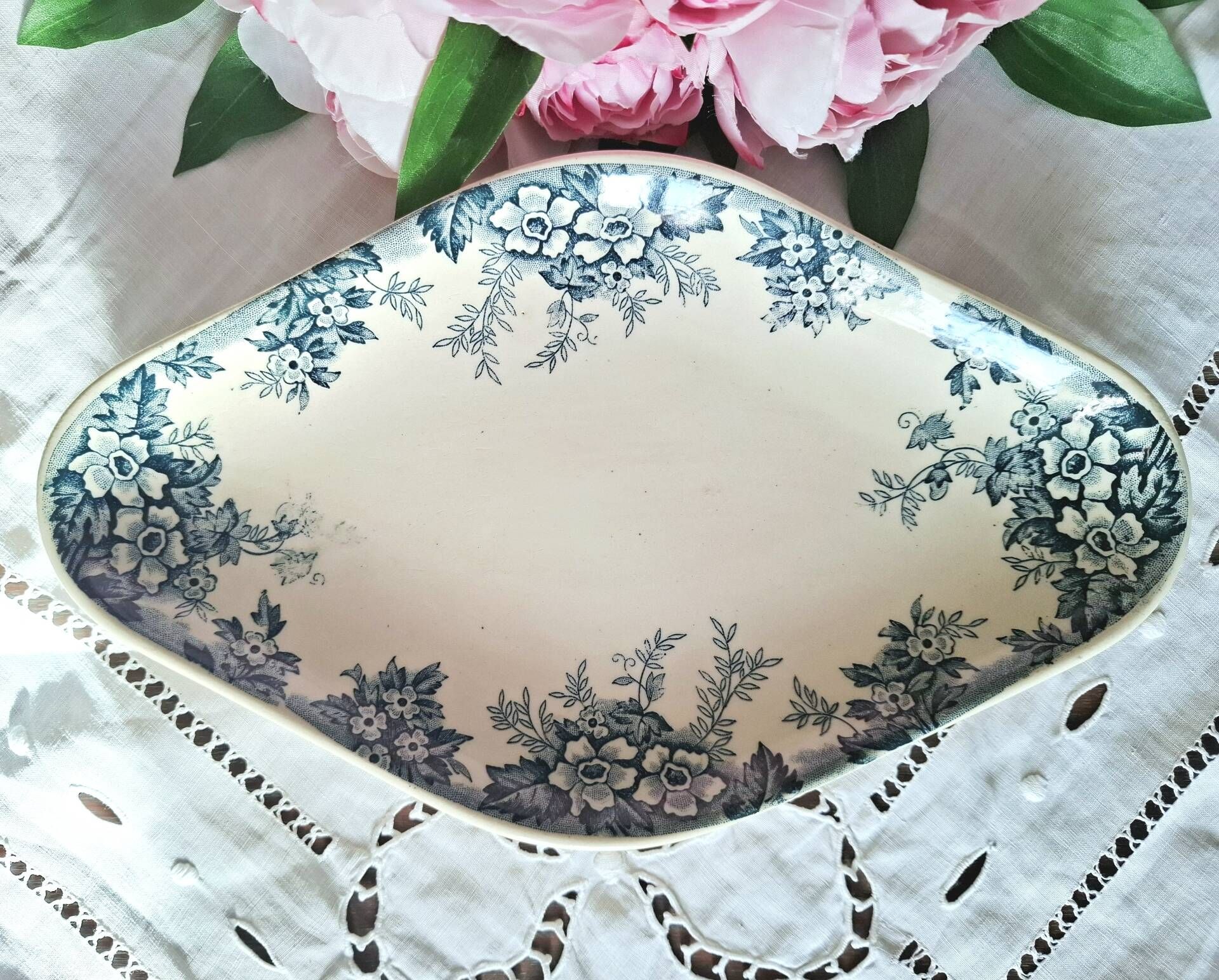 Old butter dish or butter tray in ironstone pottery.
