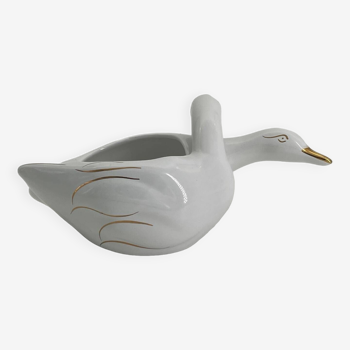 Cache pot two swans in vintage white and gold porcelain