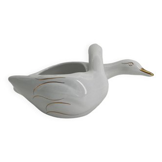 Cache pot two swans in vintage white and gold porcelain