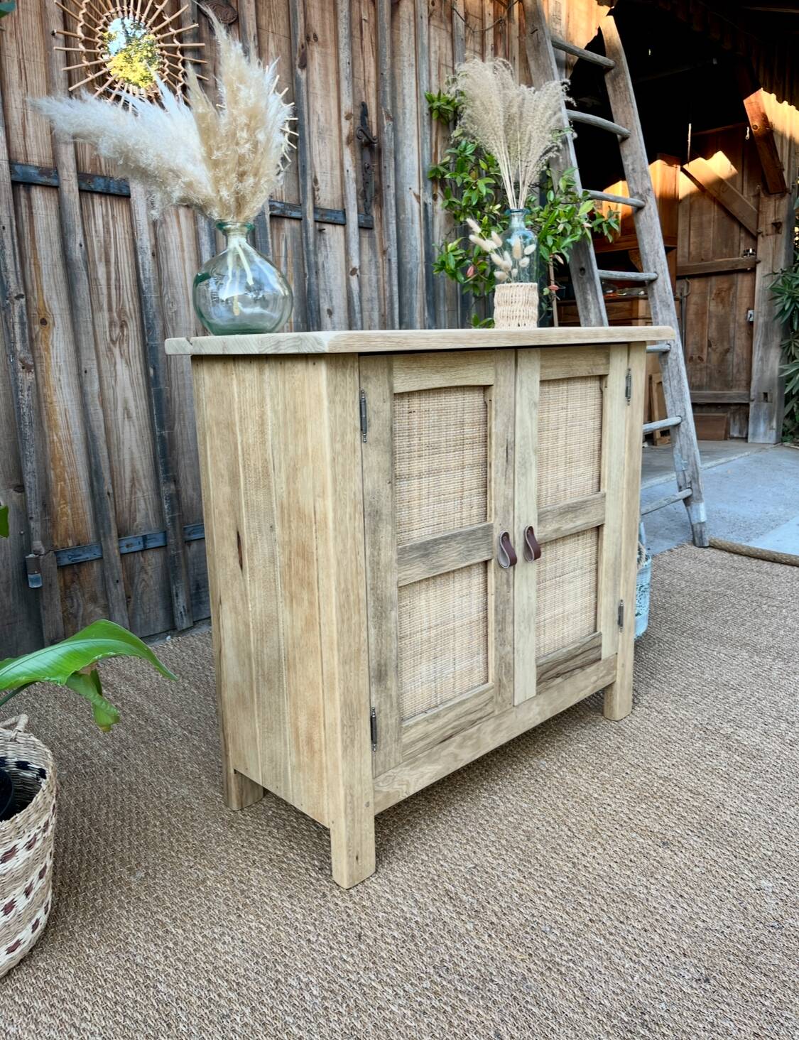 Solid wood and cane sideboard