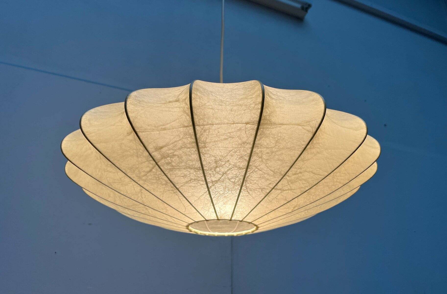 Modern UFO disc cocoon pendant lamp from the mid-century by Friedel Wauer for Goldkant Leuchten, Germany, 1960s.