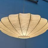 Modern UFO disc cocoon pendant lamp from the mid-century by Friedel Wauer for Goldkant Leuchten, Germany, 1960s.