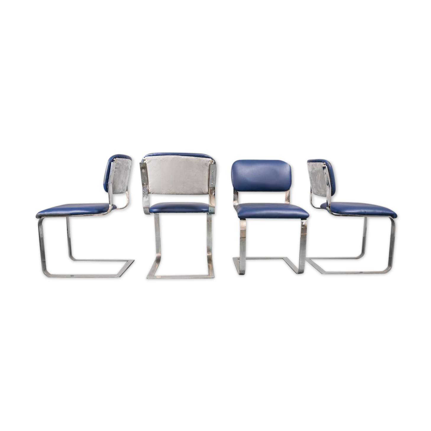 Set 4 chairs eco leather blue metal chrome 70