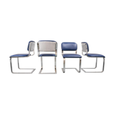 Set 4 chaises cuir bleu métal chrome 70