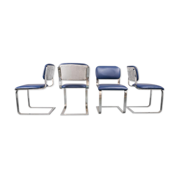 Set 4 chairs eco leather blue metal chrome 70