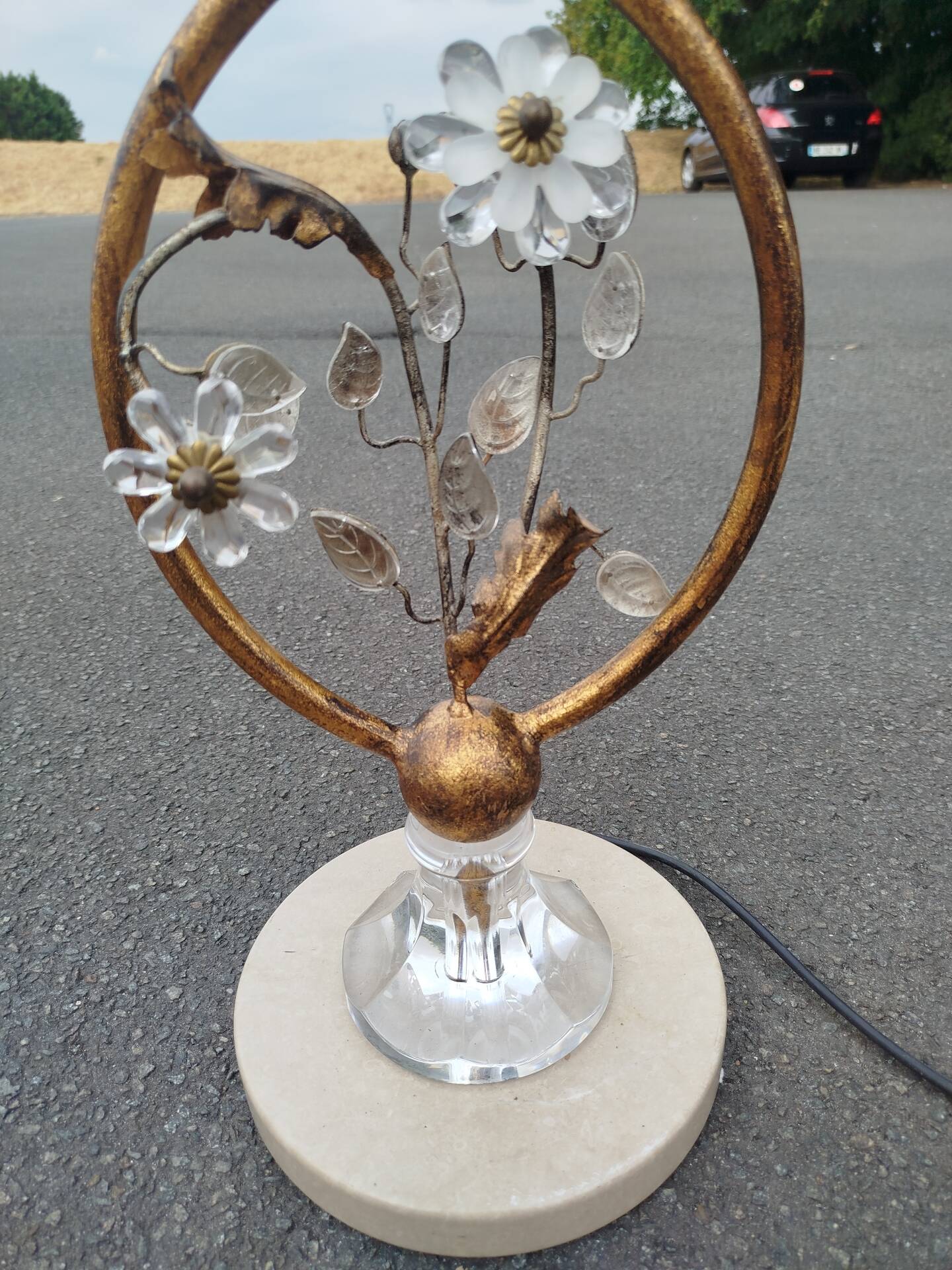 Lampadaire Vintage Banci Firenze en Fer Forgé Doré et Cristal, 1970