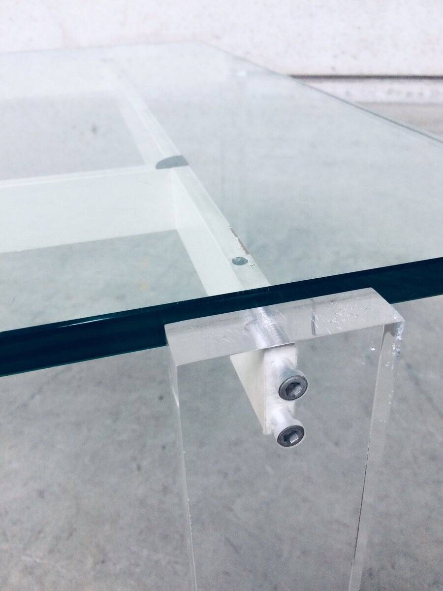 Danish Poul Kjaerholm Style Metal, Acrylic Glass & Glass Coffee Table, 1960s