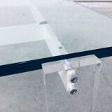 Danish Poul Kjaerholm Style Metal, Acrylic Glass & Glass Coffee Table, 1960s
