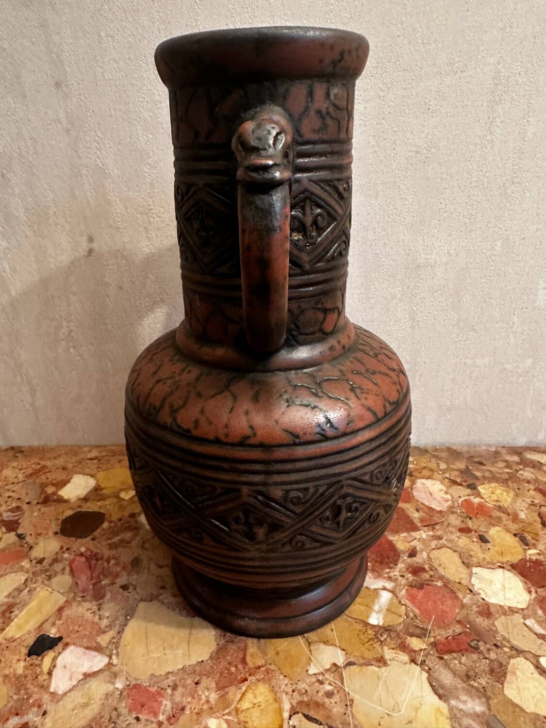 Jasba Vase 5005 - West Germany 60’s - Relief decor, Zoomorphic handles -