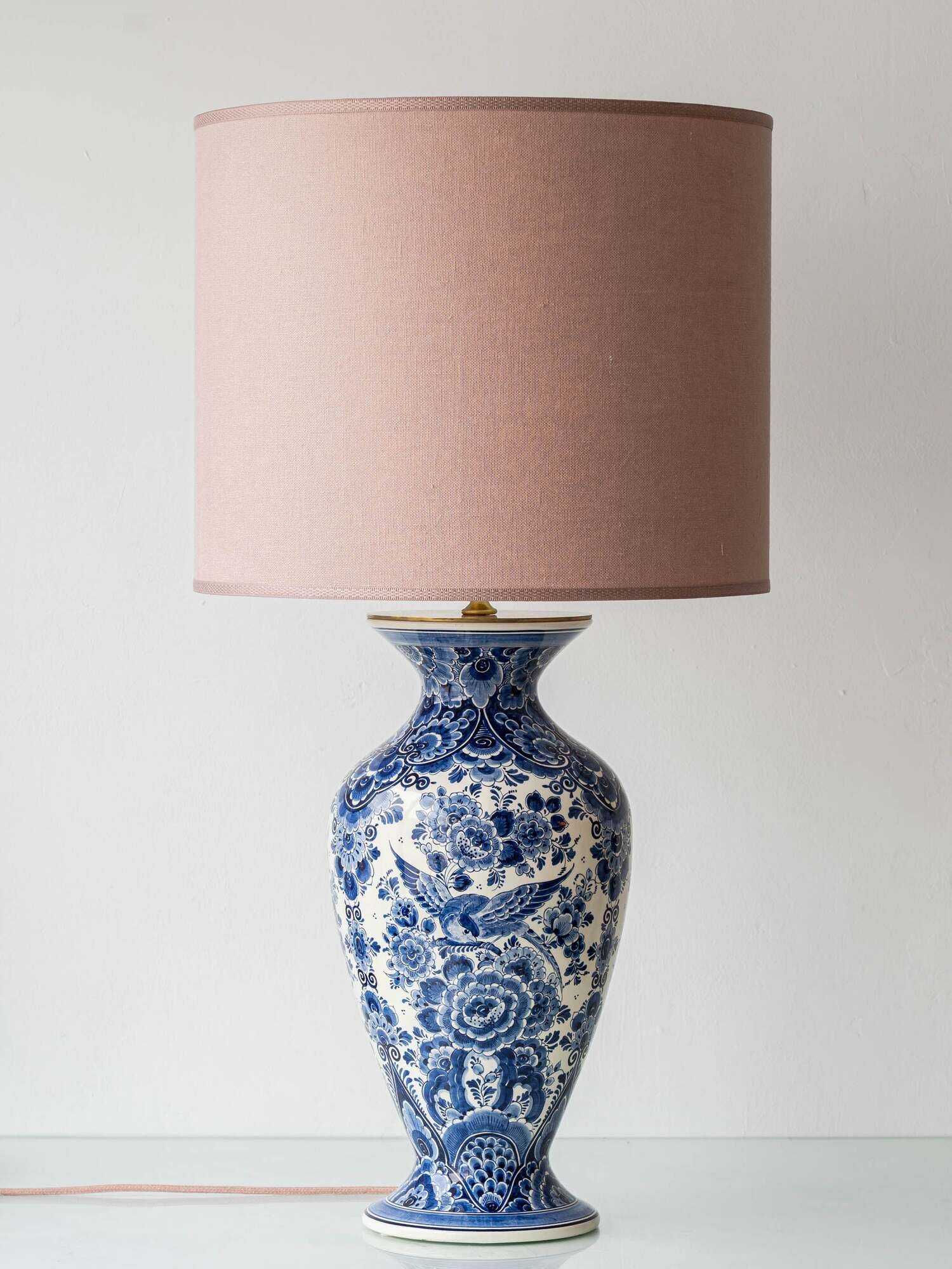 Vintage Delft Chinoiserie Table Lamp, Hand-Painted Blue & White, New Shade