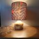Sculpted stone lamp dlg Tormos, linen lampshade with botanical print