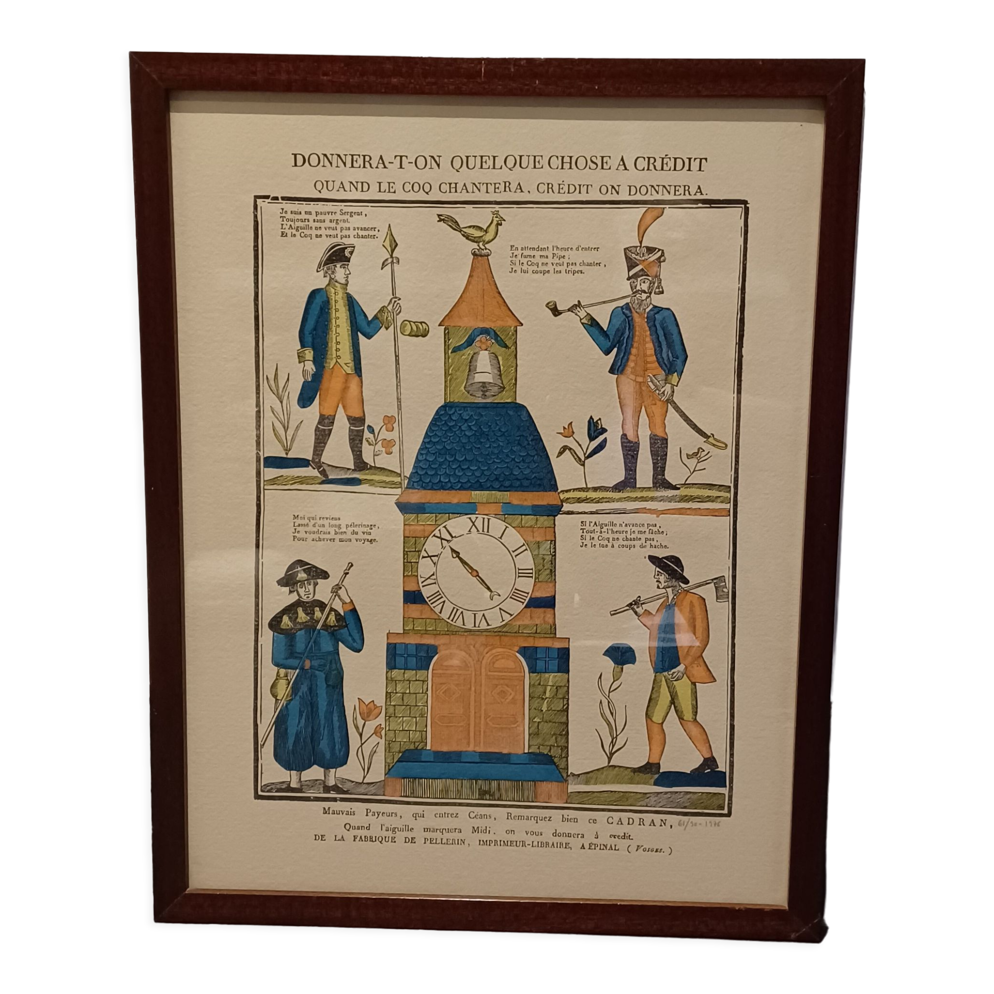 Image of Epinal Pellerin with certificate of origin, under frame