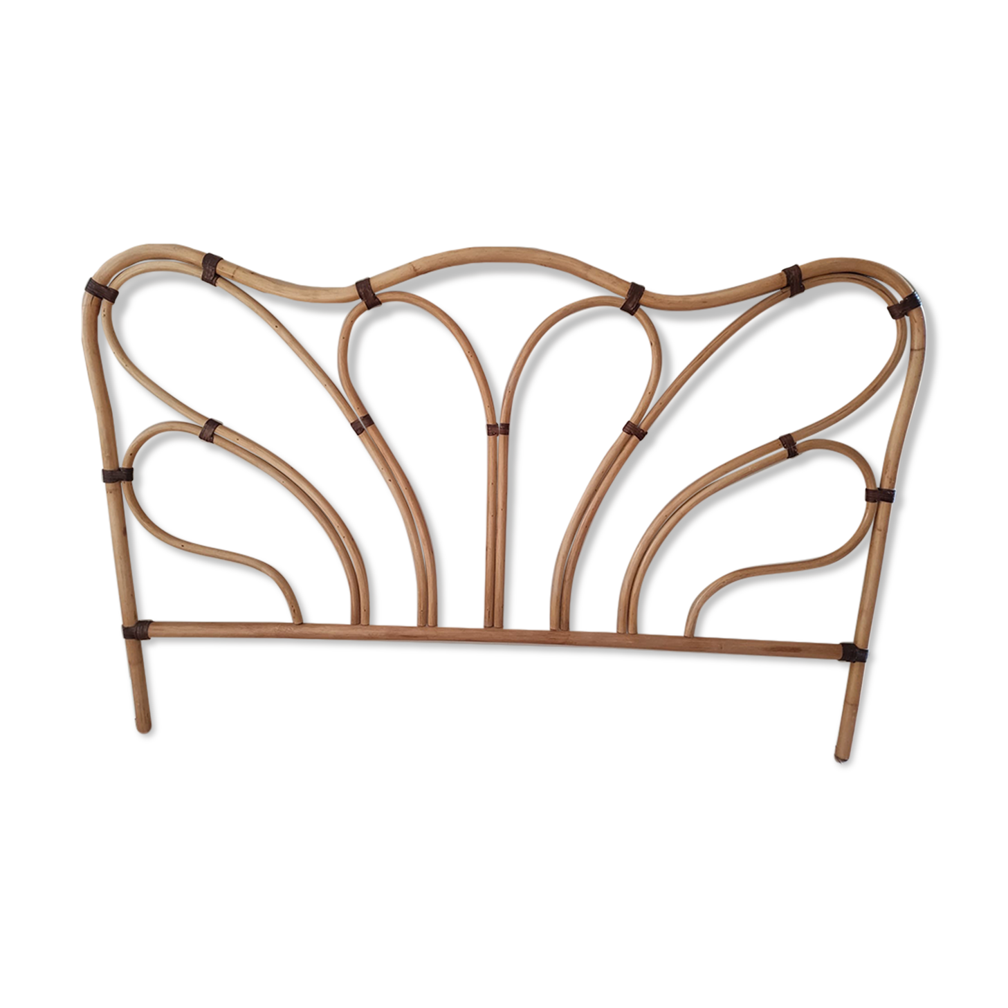 Rattan headboard and vintage leather for bed of 160