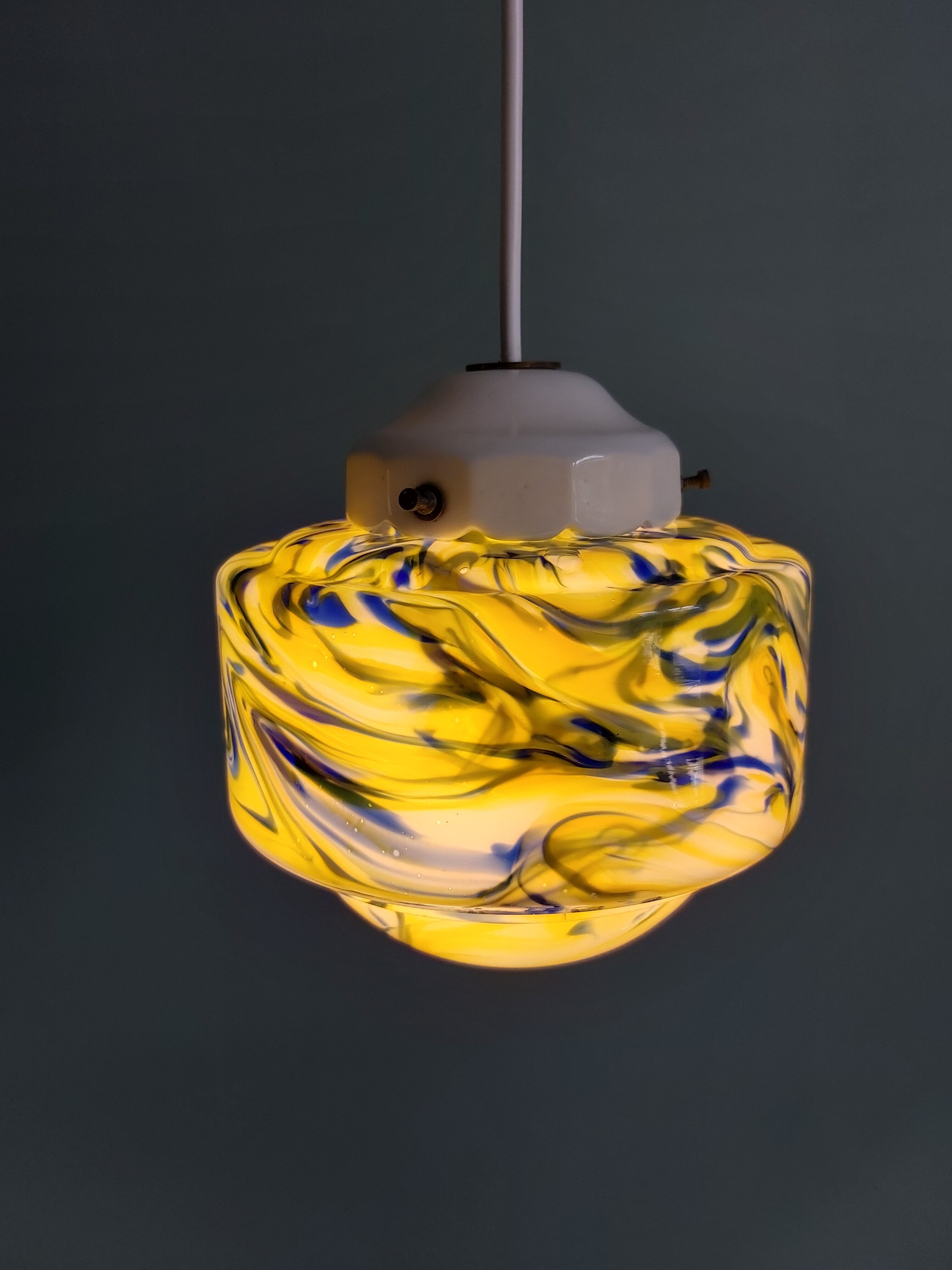 Multicolored veined opaline pendant lamp, 60s