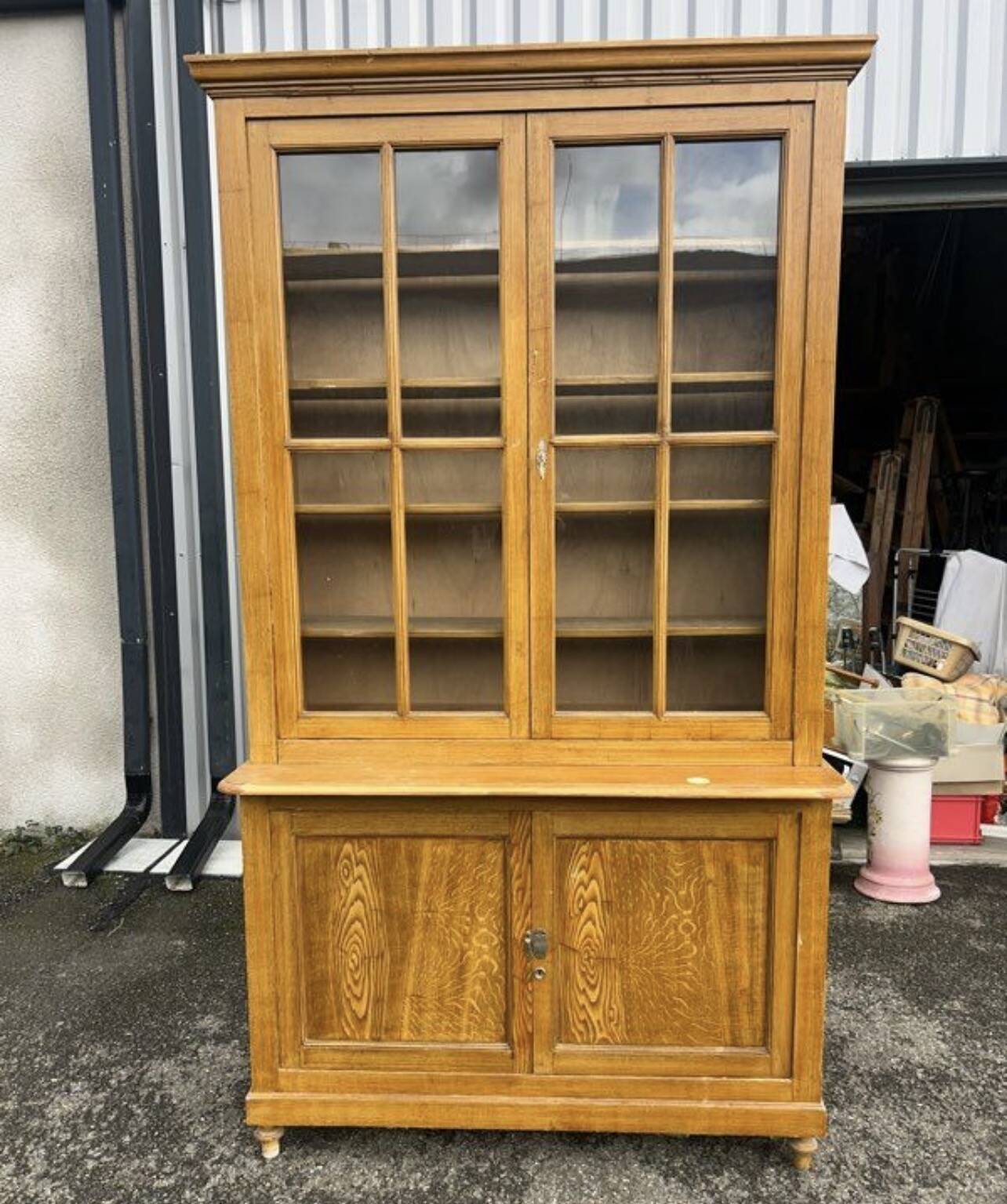 Large antique wooden glass library – 262 cm