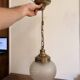 Suspension Luminaire Globe Frosted Glass Engraved Brass Art Deco Vintage