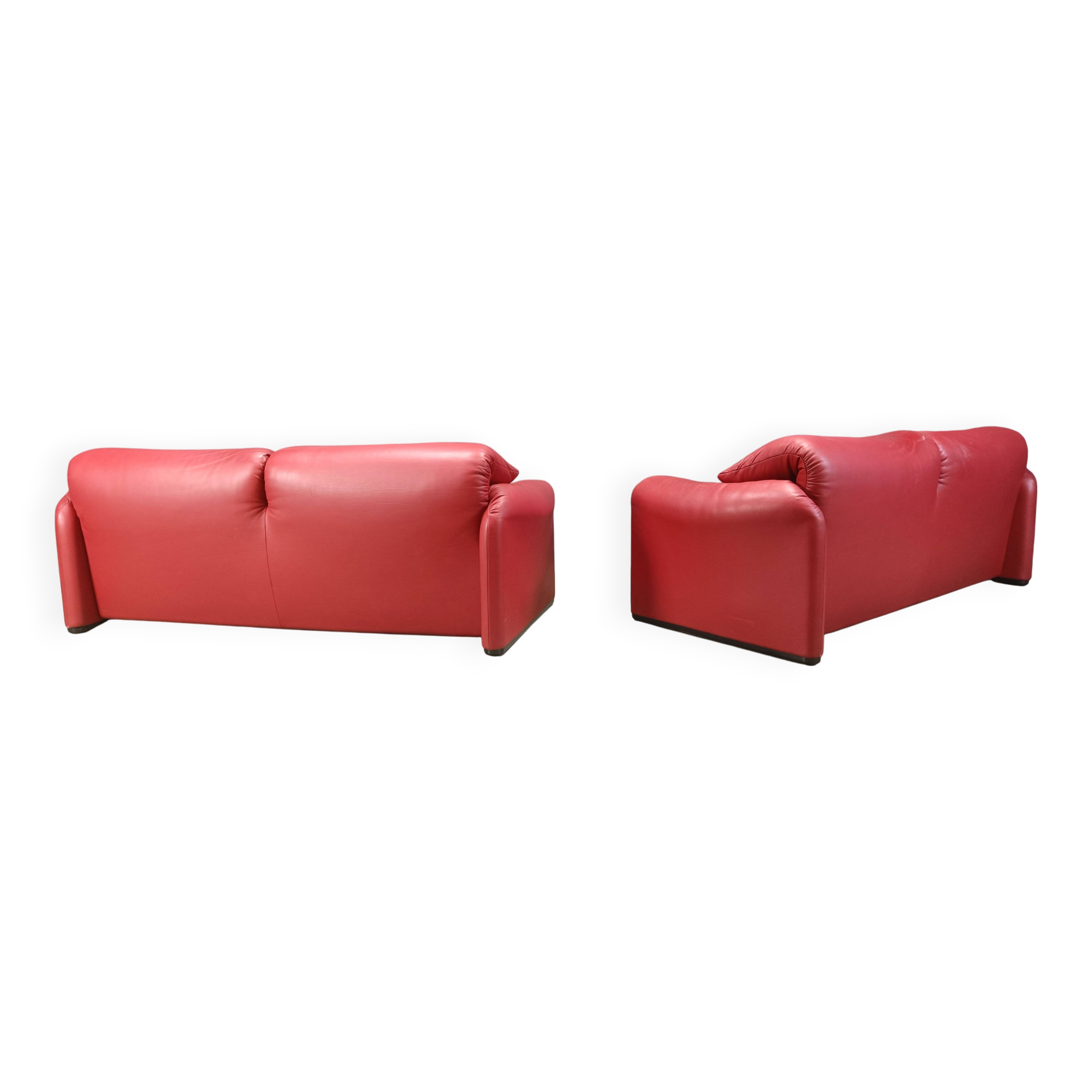 Leather Maralunga sofa set by Vico Magistretti for Cassina, 1980s