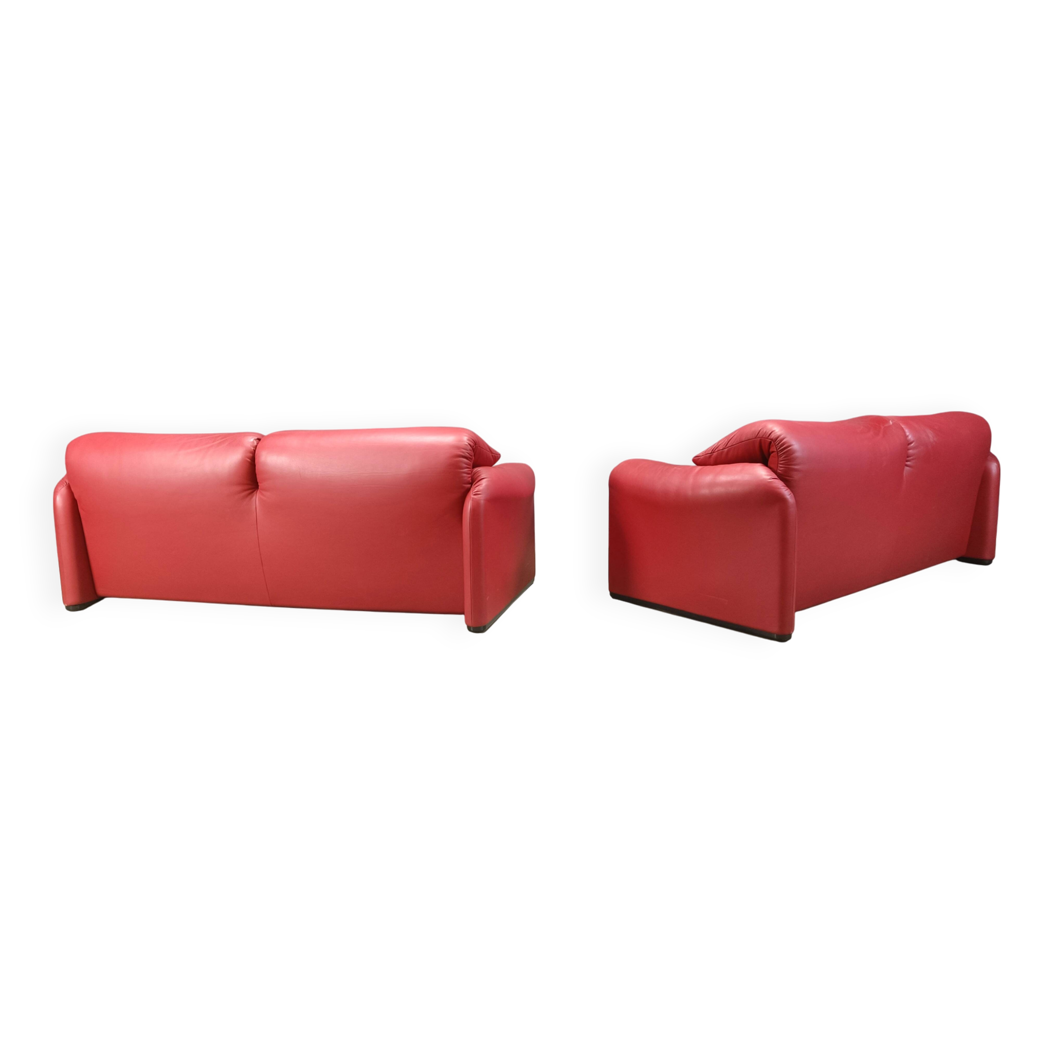 Leather Maralunga sofa set by Vico Magistretti for Cassina, 1980s