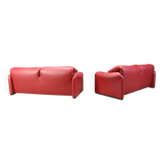 Leather Maralunga sofa set by Vico Magistretti for Cassina, 1980s