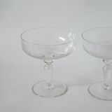 set of 4 very large champagne glasses in engraved crystal 1950 12 x 11 cm