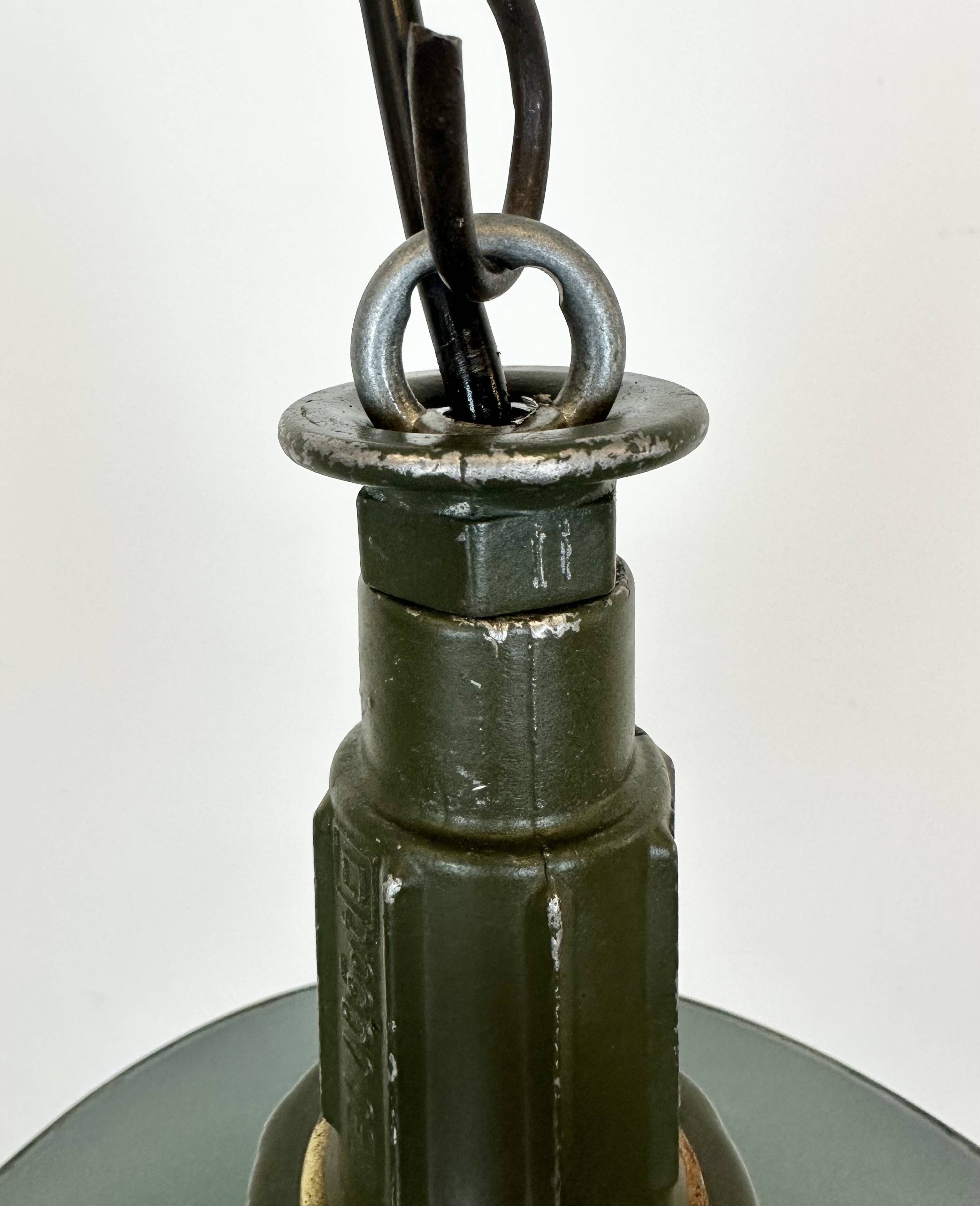 Industrial Petrol Enamel Military Pendant Lamp with Cast Aluminium Top, 1960s