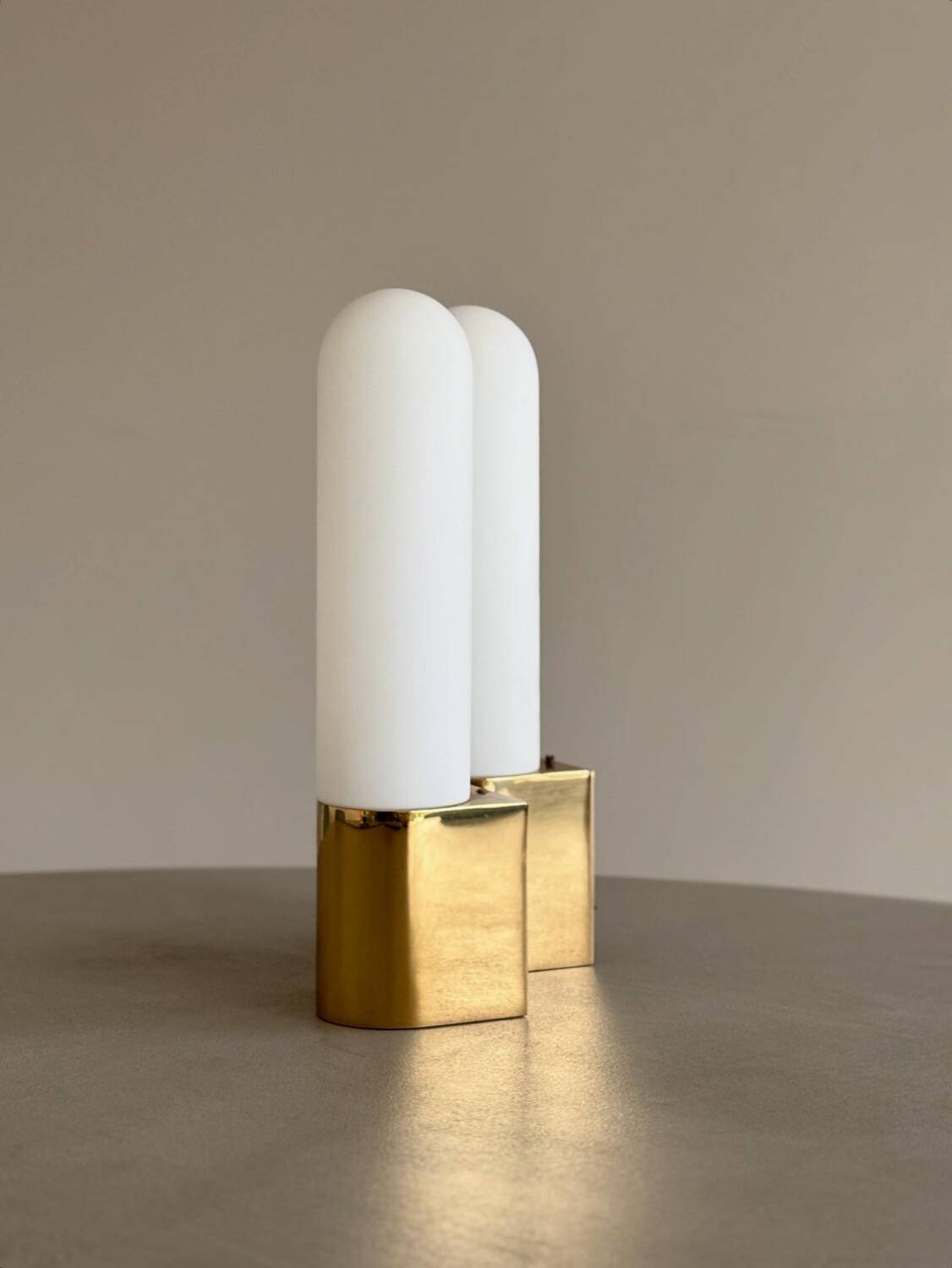 Opaque glass and brass wall light by Limburg, Germany, 1970.
