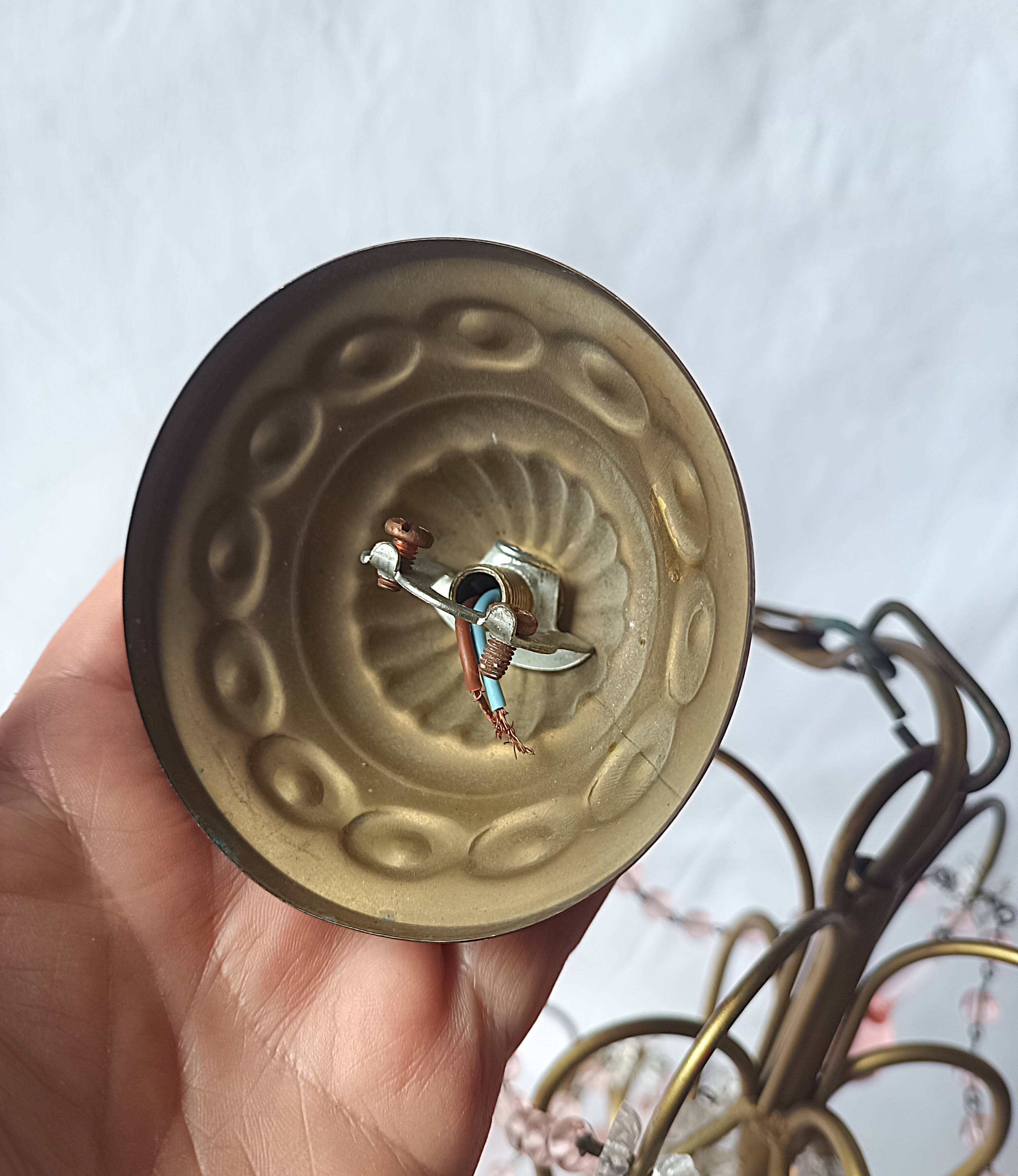 Vintage Murano drop pendant chandelier with pearl flower, 4 lights.
